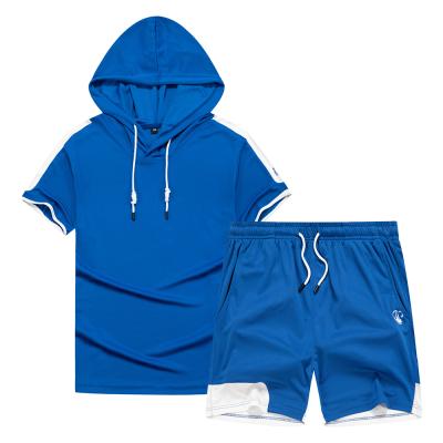 China New Arrival QUICK DRY Sweater 2 Piece Suit Leisure Hooded Set Color Matching Sportswear Plus Size Short Set For Men for sale