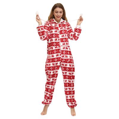 China New Arrival Flannel Pajamas Elk Snowflake Print Breathable Home Wear Christmas Pajamas One Piece Set for sale