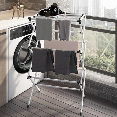 China Salon Factory Price Saving Space Foldable 3 Tier Rack Clothes Drying Cloth Hanger Rack for sale