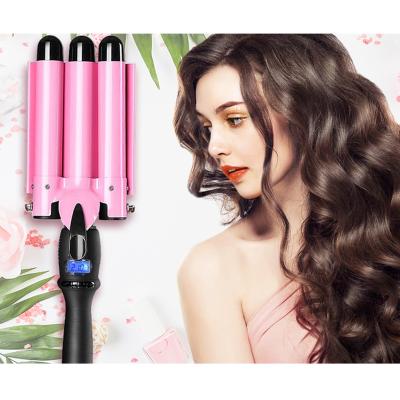 China Professional Curl Hair LCD Display Ceramic Body Three Barrels Style Curling Iron Electric Wave Hair Curler 3 Barrel Hair Curler for sale