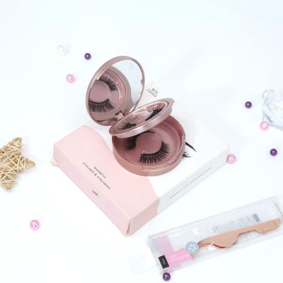 China High Quality 100% Handmade Natural Long Plant 5 Pairs Magnet Eyelashes Lashes False 3D Kit With Eyeliner for sale