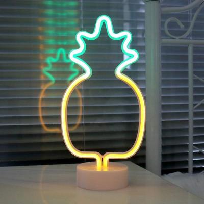 China Creative Neon Lights Pineapple Neon Signs, LED Neon Light Sign with Stand Base for Party Supplies Girls Room Decoration Accessory for sale