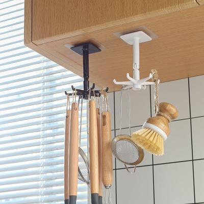 China 2020 NEW Sustainable Kitchen Hooks For Hanging Adhesive Racks 360 Degree Rotating With 6 Hooks Storage Rack Wall Mount for sale