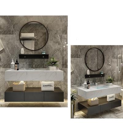 China Modern Modern Bathroom Cabinet With Mirror Wall Hanging Vanity With Black Color Plywood Bathroom Cabinet for sale