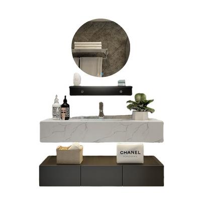 China Modern Hot Sale 140cm Table Top Marble Look Bathroom Cabinet Set Hotel Style Luxury Type With Double Sink for sale