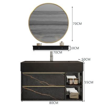 China 80cm Contemporary Bathroom Vanity With Rock Slate Basin Top Bathroom Cabinet With Mirror Solid Wood Bathroom Vanity for sale