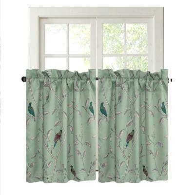 China Ultra Soft Textured Blackout Kitchen Curtains Birds Pattern Rustic Curtain Tiers Pair For Cafe Bath Laundry Rod Pocket Small Curtains for sale