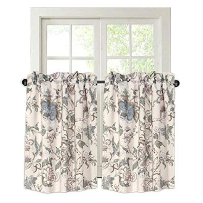 China Blackout Blackout Kitchen Curtain Tiers Vintage Floral Pattern Window Curtains Thermal Half Insulated Rod Pocket Short Pair Curtains for sale