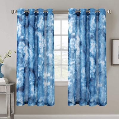 China Insulated Sheer Window Curtains Grommet Panels For Kitchen Bedroom Living Room Blue Tie Dye Curtains In Semi Manual Drapes Linen Sheers for sale