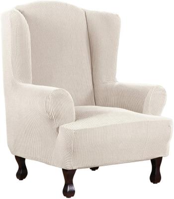 China Comfort Stretch Elastic Wing Chair Cover Spandex Small Breathable Jacquard Checked Wingback Chair Cover With Optional Separate Cushion Cover for sale