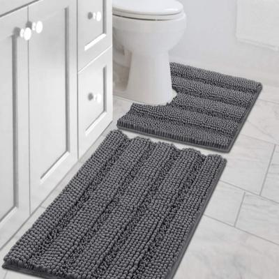 China Washable Bath Cover Set 2 Pieces For Bathroom Non Slip Thick Chenille Covers U Shape Contour And Rectangle Water Absorbent Shag Fluffy Rugs for sale