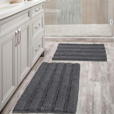 China Washable Extra Thick Striped Bath Covers For Bathroom Set 2 Anti-Slip Bath Mats Soft Plush Chenille Yarn Shaggy Mat Living Room Bedroom for sale