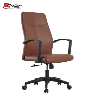 China Adjustable Modern Brown PU Leather Swivel Office Furniture Mid(Height) Back Chair for sale