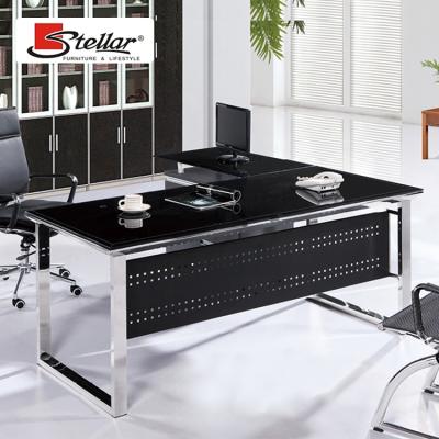 China Modern Executive Table With Glass Top Design Office Furniture Tempered Glass Office CEO Desk for sale