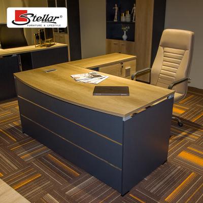 China Modern Office Furniture Modern L Shaped Computer Desk With Locking Drawers MDF Melamine Veneer Wood Manager Executive Desk for sale