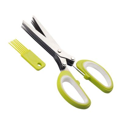 China Cutting scallions Best Selling Stainless Steel 5 Blade Herb Scissors With Cleaning Comb Kitchen Shears  Vegetables Herbs Food Scissor for sale