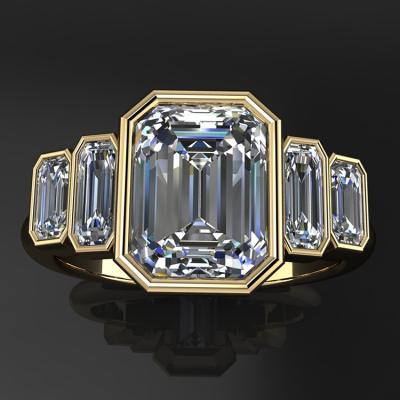 China MEDBOO Jewelry 10K 2ct Gold Romantic Fine Setting Setting Emerald Cut 5 Stone Wedding Moissanite Diamond Engagement Jewelery Rings for sale