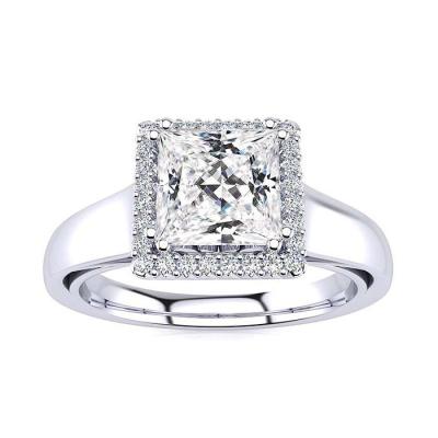 China MEDBOO OEM Jewelry 1.2CT 6X6MM White Gold 1.2CT 6X6MM Halo Romantic Princess Cut Moissanite Diamond Engagement Ring Jewelery With Gra for sale