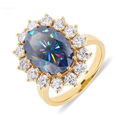 China MEDBOO OEM Jewelry Women Gift 18K Gold Romantic Oval Vvs 10ct Oval Real Blue Moissanite Diamond Engagement Ring Jewelery Halo With Gra for sale