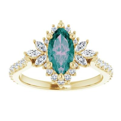 China MEDBOO Snowflake Jewelry 18k Marquise Alexandrite Ring Halo Blue 1ct Gold Green Alexandrite Engagement Star Burst Jewelry for sale