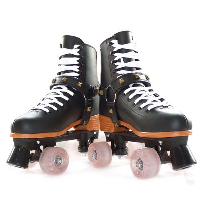 China Zinc-Plate Plating PVC Foam Velvet Lining Cowboy Leather Style Patina Roller Skate 4 Wheels Quad for sale