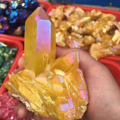 China Natural Cluster Aura Crystal Cluster For Energy China Yellow Quartz for sale