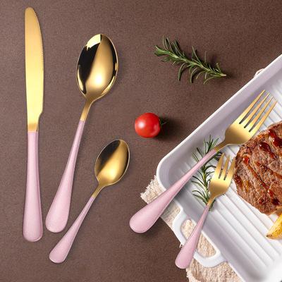 China Logo Gift Elegant Wedding Wholesale Disposable 5 Piece Spray Paint Stainless Steel Cutlery Set for sale