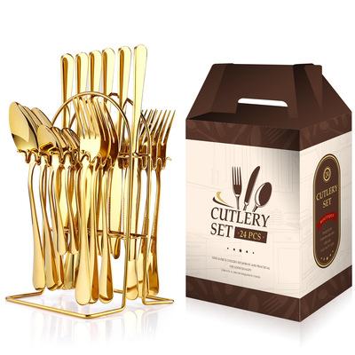 China Amazon Stainless Steel Latest Designer Disposable Custom Tableware 24 Piece Cutlery Set Gold for sale