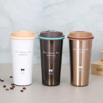 China Protable Stainless Steel Double Wall Stored Student Gift Coffee Cup With Cover for sale