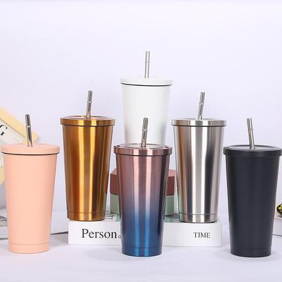 China 2021 Modern Ready To Ship Stainless Steel Coffee Straw Cup Vacuum Mug Gift for sale