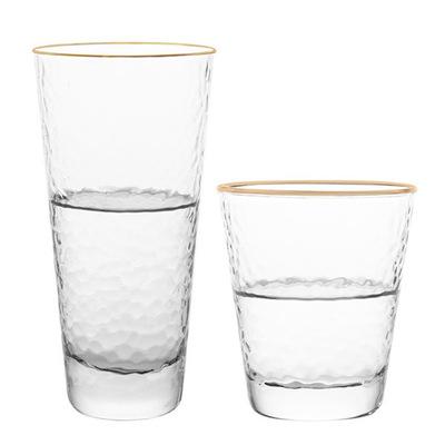 China Wholesale Luxury Wine Stocked Juice Crystal Clear Glass Tea Cups Gold Band for sale