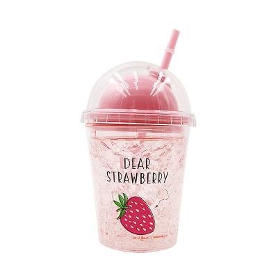 China 30oz Single Wall Creative Plastic Children's Plastic Fruit Ice Cream Cup Double Freeze Cold Cups With Lids And Straw for sale