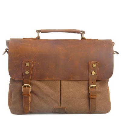 China Wholesale Leather Bag Men's Retro Vintage Sling Tote Canvas Leather Briefcase for sale