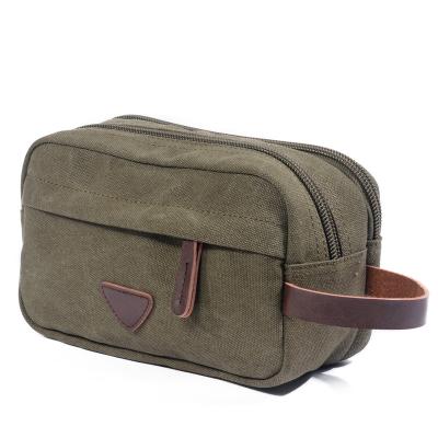 China NATIONAL Retro Canvas With PU Leather Travel Toiletry Wash Bag for sale