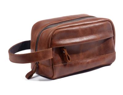 China Vintage Cowhide Fashionable Men's Travel Toiletry Cosmetic Wash Bag for sale