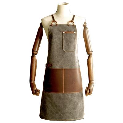 China Pockets Canvas Apron For Women Men Kitchen Work Coffee Suction Aprons Vintage Aprons Handmade Leather for sale