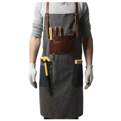 China Retro Kitchen Cooking Apron Retro Carpenter Color Canvas Apron High Quality Multifunctional Block Apron for sale