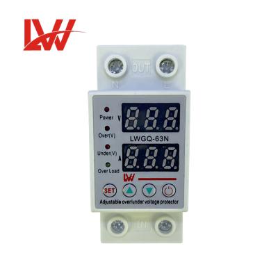 China Digital Adjustable Overvoltage Undervoltage Protective Device 63A 220VAC 50/60HZ Voltage Protector LWGQ-63N for sale