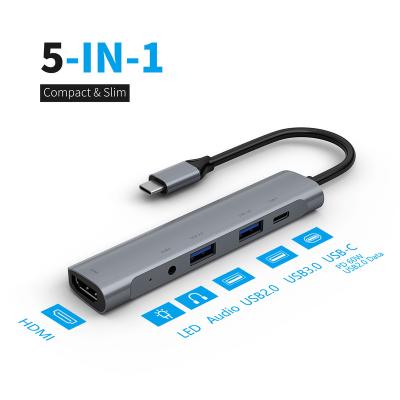 China Type C Hub Splitter Adapter 5 in 1 with USB C PD Power USB3.0*1 USB2.0*1 4K30Hz HDM 3.5mm Jack for Tablet Dock Station Z330C for sale