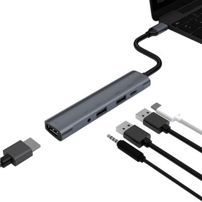 China Type C Hub Splitter Adapter 5 in 1 with USB C PD Power USB2.0*2 4K60Hz HDM 3.5mm Jack for Tablet Dock Station Z330D for sale