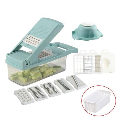 China Shreding / Slicing / Mincing / Peeling 14 in 1 Stainless Steel Blades Mandoline Professional Slicer Vegetable Cleaver Dicer Cutter Vegetable Shredder with Sieve for sale