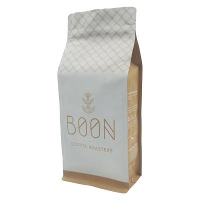 China Moisture Proof Heat Seal Kraft Paper Bean Packaging Bags Coffee Packing Stand Up Pouch With Valve 1kg for sale