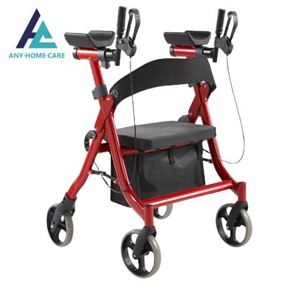 China Aluminum alloy 200kg max load red color aged light care furniture forearm support walker rollator for sale