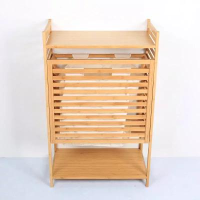 China BAMBKIN Home Durable Clothes Storage Rack Bamboo Laundry Baskets With Bamboo Frame Clothes Bin for sale