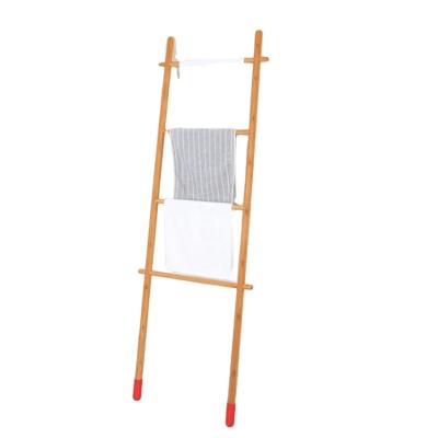 China Environmentally Friendly BAMBKIN Furniture Ladder Towel Rack Shelf Bamboo Ladder Rack For Bathroom for sale