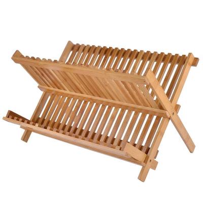 China BAMBKIN Kitchen Drying Dish Viable Folding Bamboo Dish Rack for sale