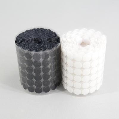 China 100%Nylon Round Self Adhesive Coin Dots Self Adhesive Fastener Tape 16 Mm Black White Hook And Loop Dots for sale