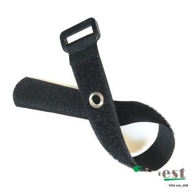 China Nylon Material Heavy Duty Black Cable Hook And Loop Fastener Webbing Strap With Eyelet for sale