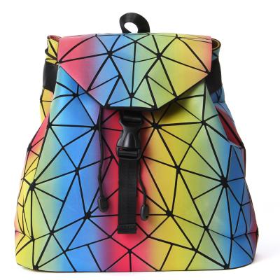 China PU Lattice Backpack Holographic Trending Luminous Geometric Backpack PU Leather Backpack for sale