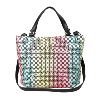 China 2021 New Large Capacity Fashion Travel Shoulder Tote Bag Rainbow Casual PU Leather Geometric Ladies Bags Handbag for sale